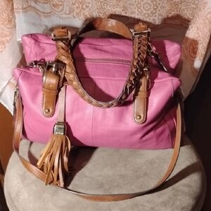 Elegant Pink and Tan Shoulder Bag